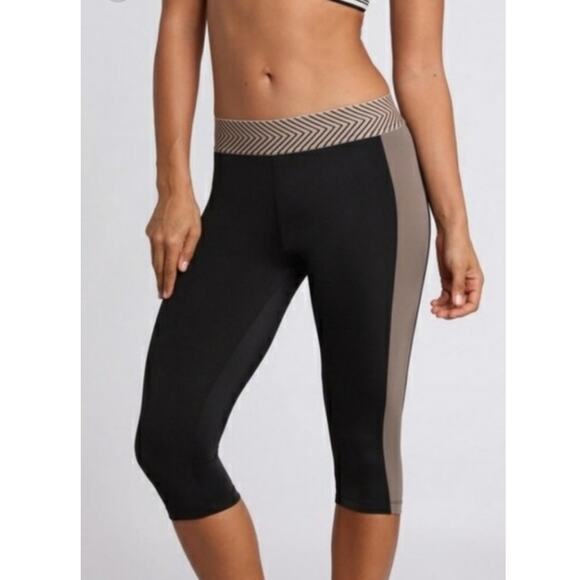 Olympia Zeus Crop Leggings Womens XS Black Taupe Activewear Workout Gym Train - Picture 1 of 12